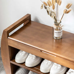 Rustic Bamboo Entryway Flip Top Shoe Rack Bench with Upholstered Seat and 3 Shelves