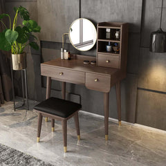 Contemporary 2-piece makeup table and chair set in elegant walnut with mirror