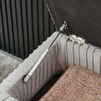 Fashionable gray velvet bench with gold legs for stylish interiors
