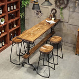 Industrial Long Bar Height Table Set for 6 Wooden 7 Piece Breakfast Table and Bar Stools