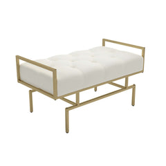 Contemporary 31.5'' gray faux leather bench with sleek gold metal legs