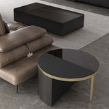 Modern Black Nesting Stone & Glass Coffee Table Set with 4 Storage Drawers Set of 2