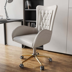 Contemporary white desk chair with ergonomic design and adjustable height