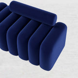 Modern Line Tufted Bench Upholstered Bench with Round Back Blue/White/Gray/Orange