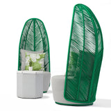 Green Outdoor Rattan Ballon Chair with Cushion and Pillow HighBack Plantain Shape
