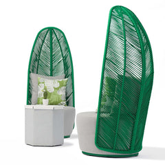 Elegant Green Outdoor Rattan Ballon Chair with Cushion and Pillow HighBack Plantain Shape for stylish outdoor living