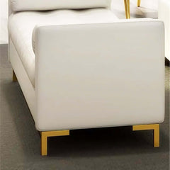 Chic white faux leather tufted bench ottoman with gold leg for entryway and bedroom