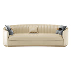 Luxurious 88.6“ beige curved microfiber leather sofa upholstered couch - premium quality