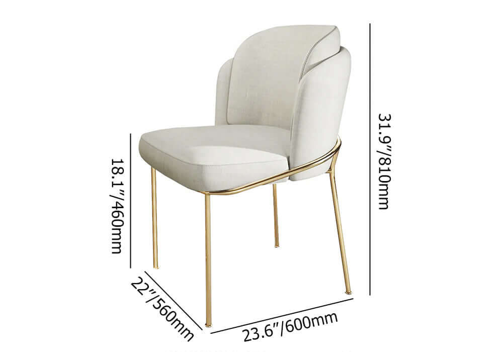 Comfortable white dining chair with stylish gold finish and cotton & linen upholstery
