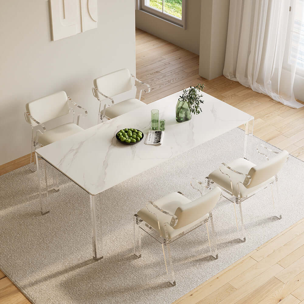 Contemporary acrylic white dining chair with arms to enhance your modern dining room decor