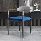 Modern white and blue upholstered dining chair with armrests