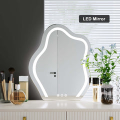 Stylish white makeup vanity set with 6-drawer cabinet, dressing table, stool, and mirror for bedroom makeover