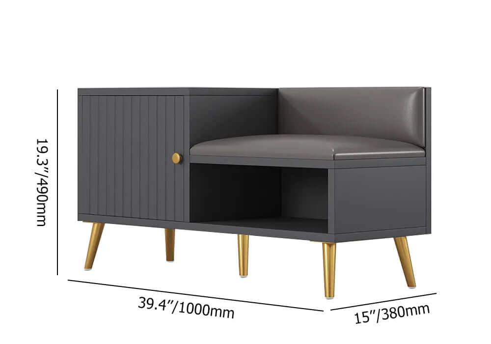 Contemporary white upholstered shoe rack bench with storage cabinet and shelf for hallway