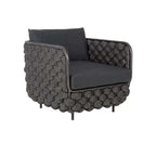 Gray outdoor patio sofa with cushion, made of modern aluminum and rope