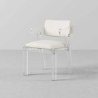 Sleek PU leather upholstered white dining chair with arms for stylish and comfortable dining