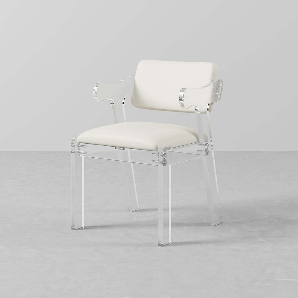 Sleek PU leather upholstered white dining chair with arms for stylish and comfortable dining