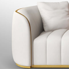 Luxurious three-seater sofa in faux leather and gold legs for modern interiors