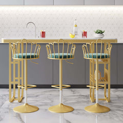 Elegant Blue Velvet Counter Height Swivel Bar Stools - Set of 2 with Back Support for Stylish Kitchen Island