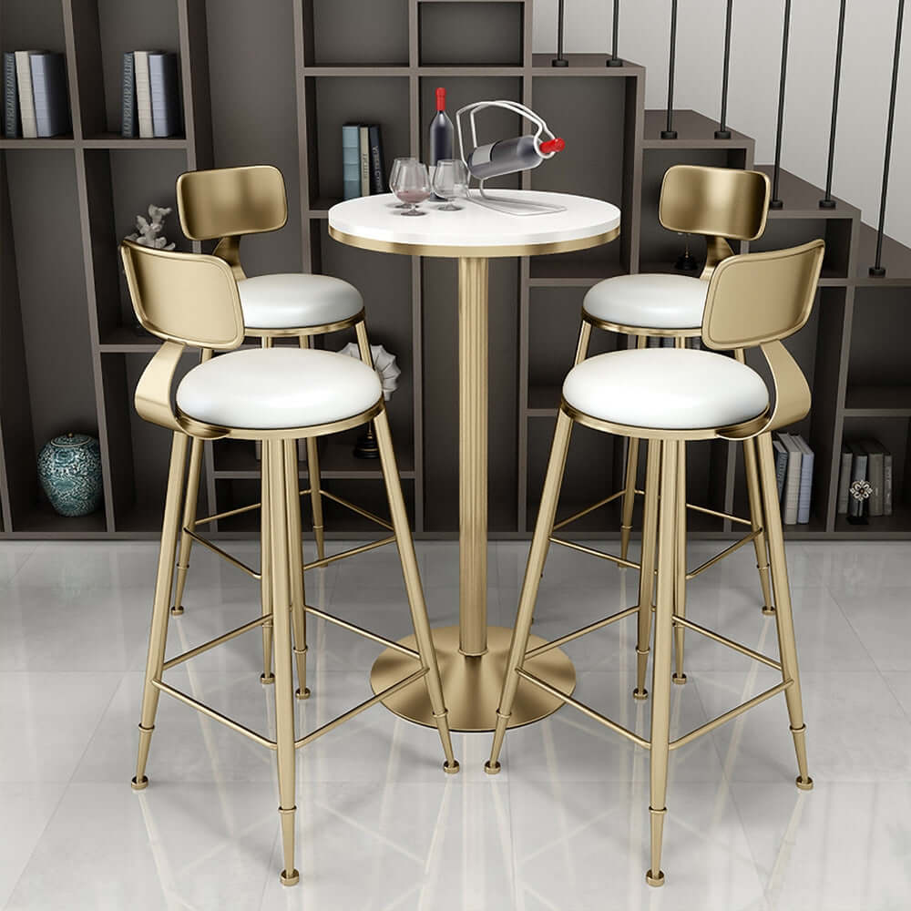 Contemporary white bar stool set with backrest and footrests for kitchen counter