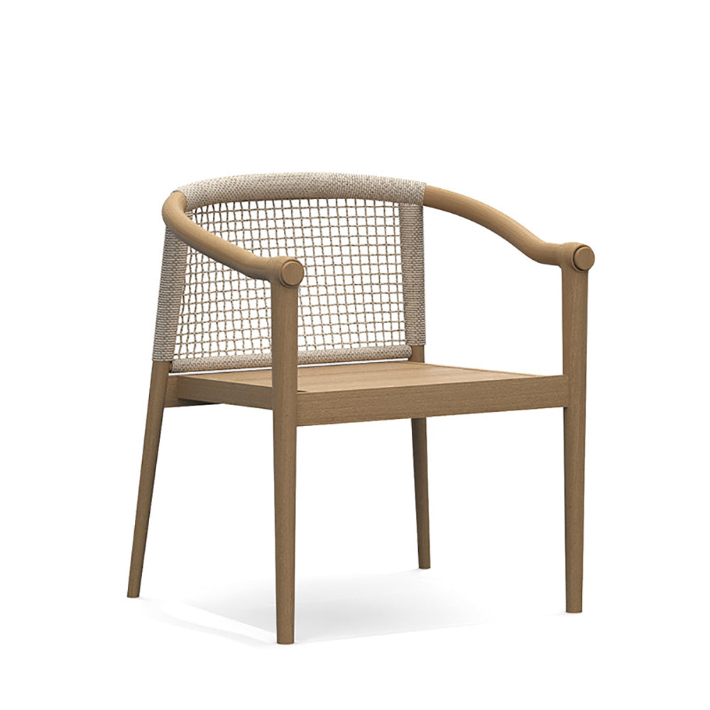 Modern Teak Wood Outdoor Patio Dining Chair Armchair in Natural & Beige