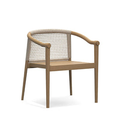 Elegant teak wood outdoor patio dining armchair with modern natural beige design