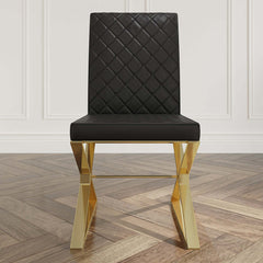 Elegant upholstered dining chair in black leather with gold legs - set of 2 for stylish dining area