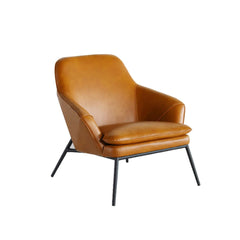 Chic caramel PU leather armchair with carbon steel frame and black finish for modern interiors