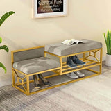 39.4" Black Shoe Storage Bench Entryway Bench Velvet Upholstered with Metal Frame