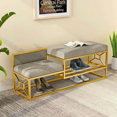 Modern 39.4 inch Black Shoe Storage Bench Entryway Velvet Upholstered Metal Frame Seating Solution