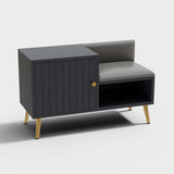 White Contemporary Upholstered Shoe Rack Bench with Storage Cabinet and Shelf Hallway