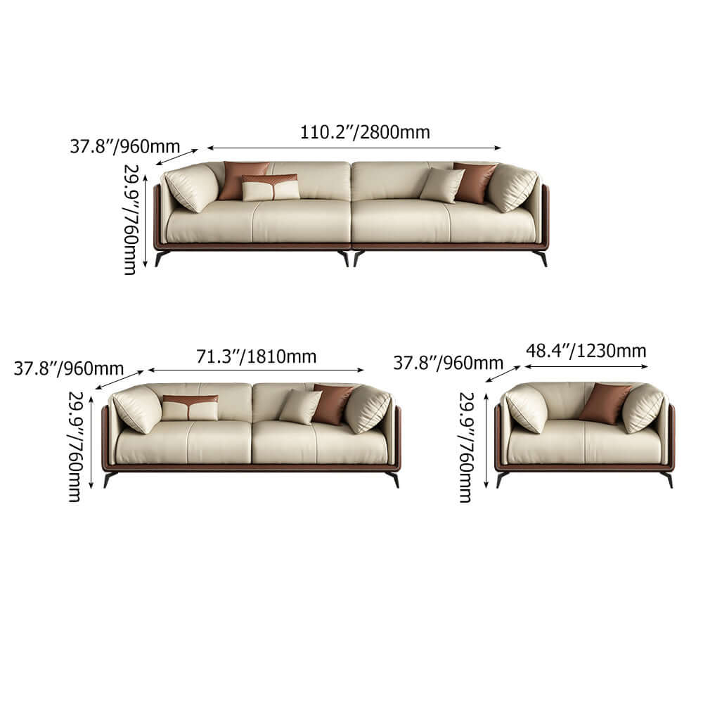 3 Pieces Living Room Set Microfiber Leather Upholstered Sofa in Brown & Beige Furniture