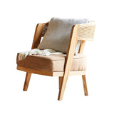 Modern Ash & Rattan Accent Chair Cotton & Linen Upholstery for Living Room