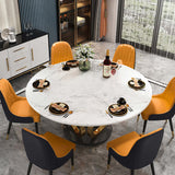 7 Piece Dining Room Sets 53" Sintered Stone Top Round Dining Table White&Gray 6 Chairs