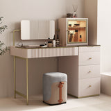 Modern Makeup Vanity Set Champagne Dressing Table with Jewelry Storage & Cabinet & Stool