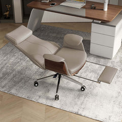 High back white leather office chair with reclining feature for executive desk comfort