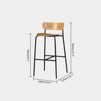 Classic wooden bar stool with footrest, natural wood counter height chair, metal frame, kitchen furniture