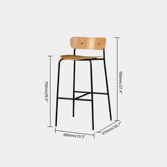 Classic wooden bar stool with footrest, natural wood counter height chair, metal frame, kitchen furniture