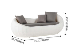 Woven Rattan Sofa with Cushion & Pillow and Curved Back, Perfect for Outdoor Relaxation and Entertaining on Patio