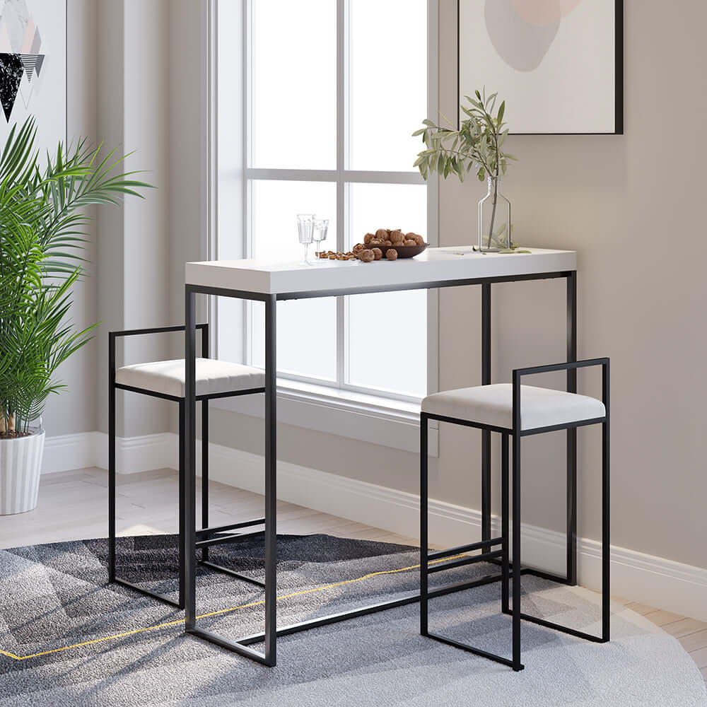 Moderne Weiße Samt Barhocker Set von 2 mit Rückenlehne & Fußstütze Zweitbild