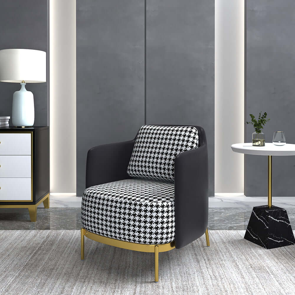 Black and gray modern accent chair with linen upholstery for living room