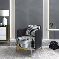 Black and gray modern accent chair with linen upholstery for living room