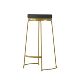 Modern Black Bar Height Stool PU Leather Upholstered Set of 2 with Round Seat