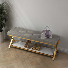 Versatile entryway bench with X-shaped base for storing items and adding style