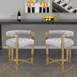 Modern Bar Height Bar Stool with Back Gray Velvet Upholstery Counter Stool in Gold