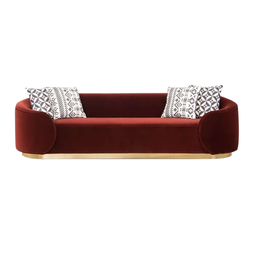 Chic pink sofa with included decorative pillows