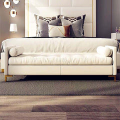 Modern white faux leather tufted bench ottoman with gold leg for entryway and bedroom