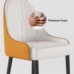 Chic set of 2 white and orange dining chairs with metal legs, upholstered in PU leather for modern dining ambiance