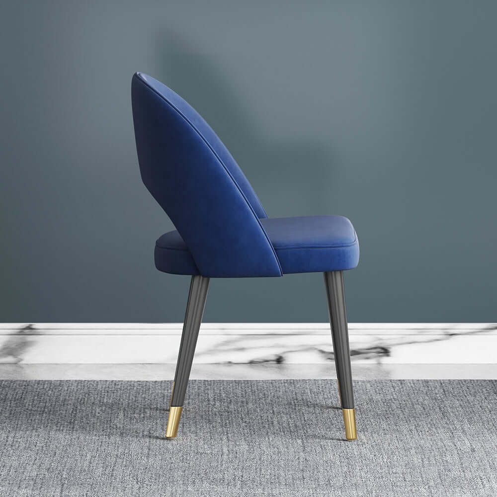 Sleek and comfortable blue velvet dining chair with curved back, set of 2 for modern dining
