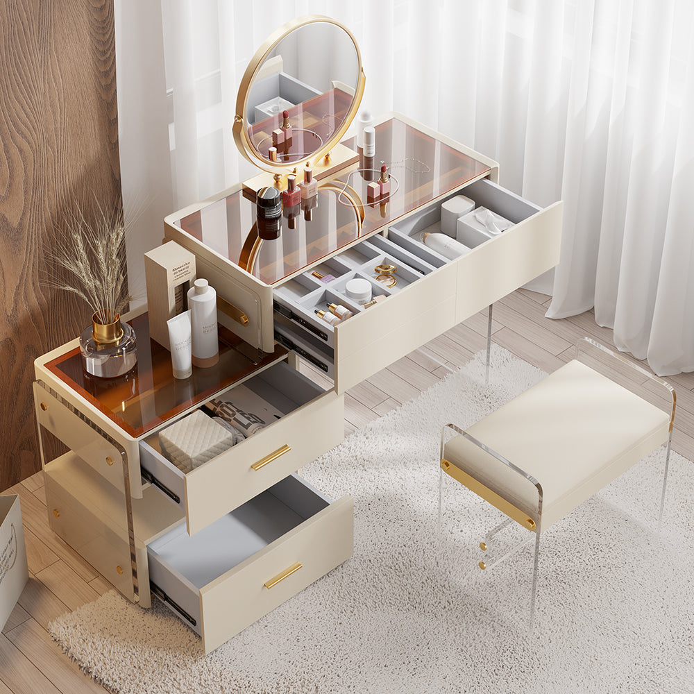  GPAIHOMRY Moderno tocador flotante con cajón, mesa de  maquillaje para montar en la pared, mesa de tocador de lujo estilo crema,  ahorro de espacio (color : cajón a la derecha) 