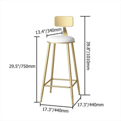 Two white modern barstools with backrest and footrests for elevated seating